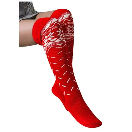 

Rovga Girls Ladies Women Christmas Warm Thigh High Over The Knee Socks Long Cotton Stockings Knit Warm Stockings Casual Socks