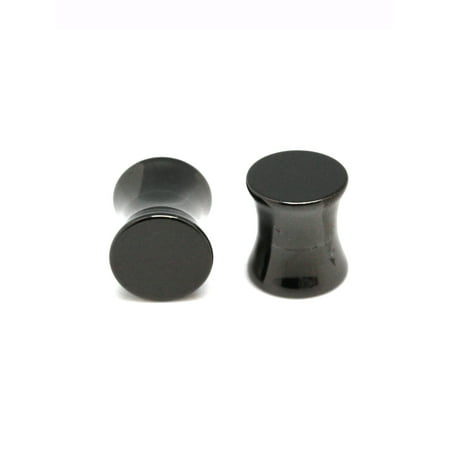 Flared Plugs - Black Onyx Double Flared Steel Ear Plug (8 mm, 0 Gauge) - 2 Piece