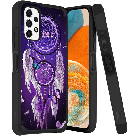 ANJ  Rugged Dual Layered Shockproof Slim Hybrid Case   Tempered Glass Cover Compatible with Samsung Galaxy A23 5G - Butterfly Dreamcatcher