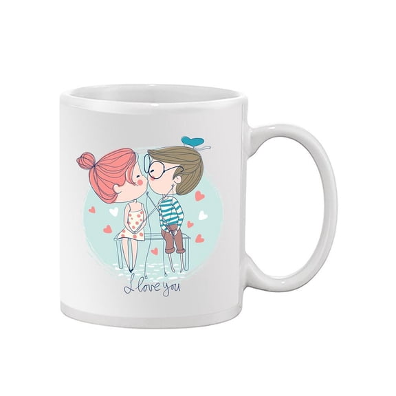 Couple Kissing Sitting On Pier. Mug -Image by Shutterstock,
