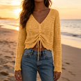 thumbnail image 6 of ZGRBOU Womens Boho Off Shoulder Sheer Tops Long Sleeve Crochet V Neck Pullover Shirts Drawstring Hem Swimsuit Cover Up, 6 of 6