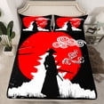 thumbnail image 2 of Homewish Japanese Ukiyo-E Twin Sheet Sets,Red Moon Architecture Silhouette Twin Fitted Sheet,Japan Theme Flat Sheet For Boys Kids,Luxury Bedroom Decor,3pcs, 2 of 7