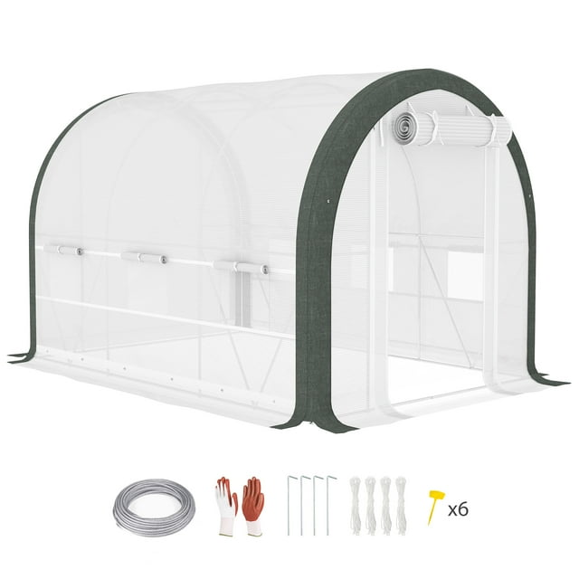 Outsunny 10'x6.6' Tunnel Greenhouse with Upgraded Structure, Mesh Door