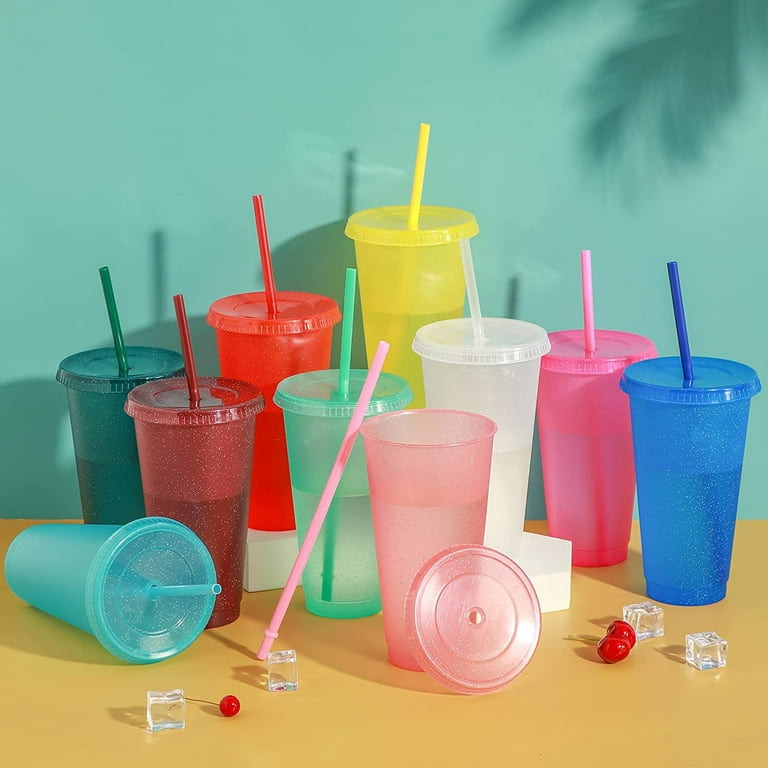 Casewin Reusable Plastic Cups with Lids Straws: 7Pcs 24oz Colorful Bulk  Party Cups/ BPA-Free Dishwasher-Safe Cold Drink Travel Tumblers for Iced  Beverage Water Smoothie Coffee for Adults Kids (24 oz) 