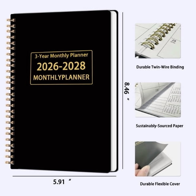 Agenda Mensual 2026-2027-2028 (3 Años) | Libreta | Agenda Sin Fechas | Papel Grueso | Diseño Inteligente | Resistente y Portátil | Multiusos | 1 Libreta
