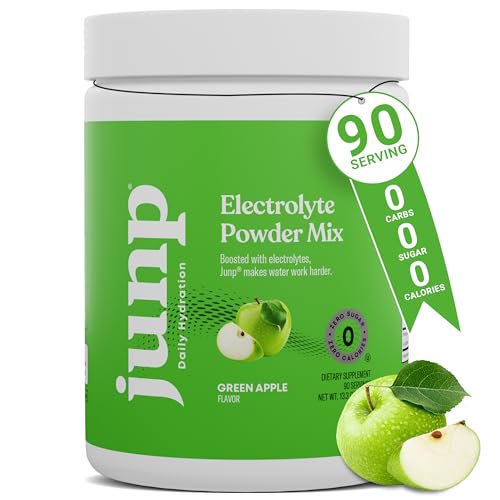JUNP Electrolitos en polvo sin azúcar, sin carbohidratos, deliciosa mezcla de bebida de electrolitos cetogénicos de manzana verde, electrolitos en polvo de hidratación de potasio y sal, electrolitos e