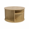 thumbnail image 1 of 28 Inch Mid-Century Round Coffee Table, Fluted Wooden Center Table with Curved Sliding Door and Hidden Storage for Living Room, 1 of 8