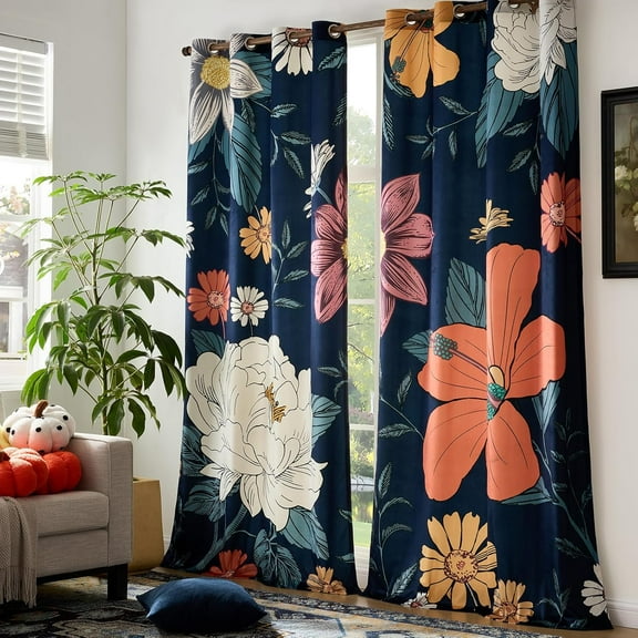 Floral Curtains,Boho Curtain Flower Pattern Drapes for Living Room Colorful Flower Botanical Window Treatment Blackout Thermal Insulated Curtains 26"W x 54"L (Pack of 2)