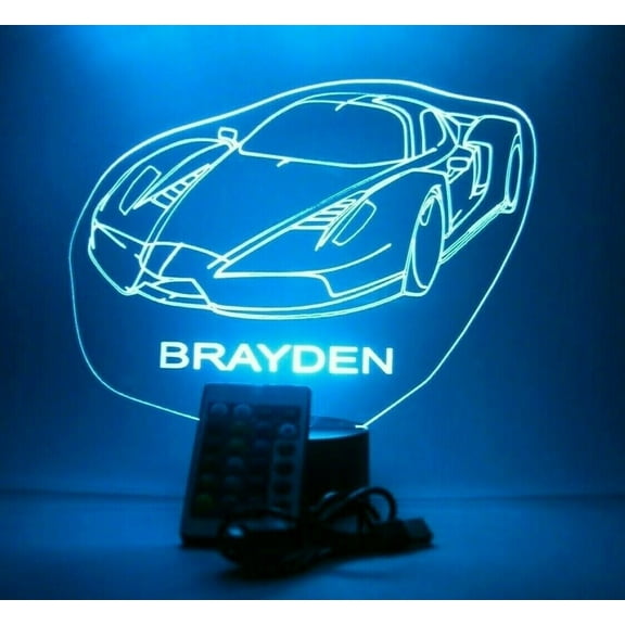 Sports Car Night Light Up LED Personalized Name Engraved Fast Highly Exclusive Luxury Car Table Lamp, Our Newest Feature - It's Wow, with Remote, 16 Color Options, Dimmer, Free Engraved, Great Gift