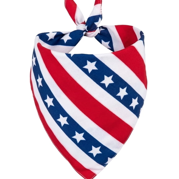 Patriotic Dog Bandana, 4th of July Independence Day American Flag Pet Scarf, Red White Blue Polyester Triangular Bib for Small to Medium Dogs and Cats, 20 Inch