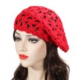 thumbnail image 3 of DLAPL Women's Cotton Slouchy Beret Hat Crochet Floral Cutout Handmade Knit Beanie Hat (Solid Red), 3 of 3