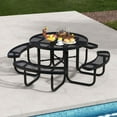 thumbnail image 2 of Costway 45" Coated Steel Camping Table Outdoor Round Picnic Table & Bench Set for 8 Black, 2 of 10