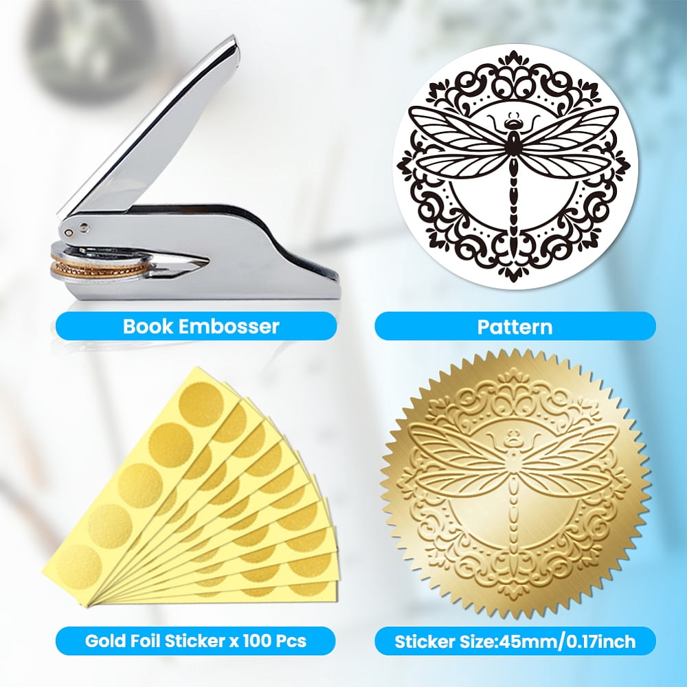 Stainless Steel Seal Embosser Hand-Held Embossing Stamp for Books Envelopes Napkins Golden Dragonfly 42mm