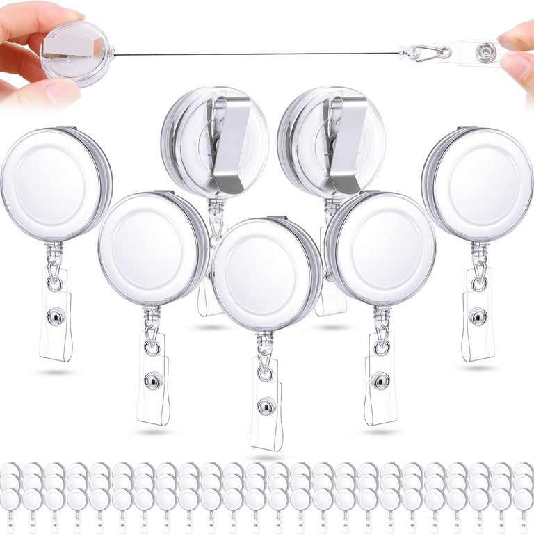 300 Pcs Bulk Clear Retractable Badge Holder Transparent ID Badge Reel Clip  Plastic ID Badge Holder with Retractable Reel Clip for Teacher Student  Nurse Police Hang Name Card Key Card (White) 