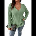 thumbnail image 1 of Suéter Informal de Punto con Cuello en V y Larga para Mujer, Talla Grande Verde XXL, 1 of 8