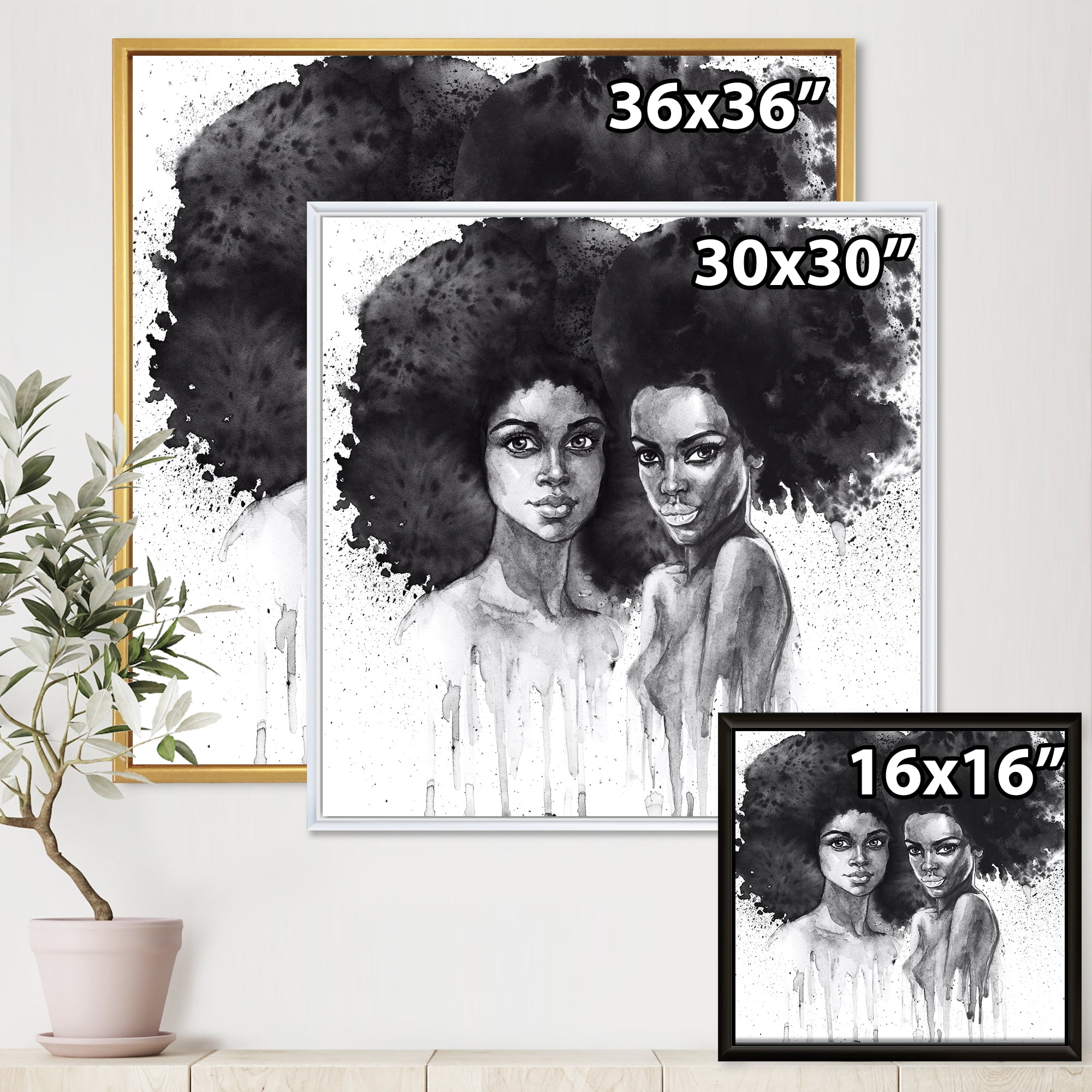 Designart 'Portrait of Afro American Woman XI' Modern Framed Canvas Wall Art Print
