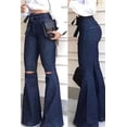 thumbnail image 2 of LovelyWholesale Women's High Stretchy Broken Holes Deep Blue Jeans, 2 of 4