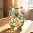 thumbnail image 6 of Tuvgenk Stemless Wine Glass with Gold Rim Dragonfly Floral Art for Red Wine Cocktails and Home Decor, 6 of 7
