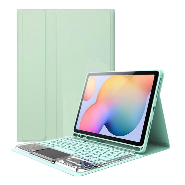Funda de teclado para Samsung Galaxy Tab S6 Lite de 10,4 pulgadas 2022/2020, teclado desmontable transparente retroiluminado con panel táctil, verde