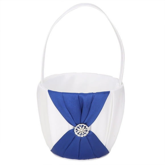 Silk Satin Material Wedding Flower Basket Girl Basket White Flower Basket Sets（Blue）