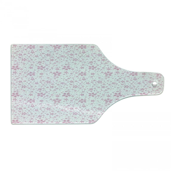 Cherry Blossom Cutting Board, Pink Flowers on White Background Girls Simple Design, Decorative Tempered Glass Cutting and Serving Board, Wine Bottle Shape, Pale Pink White, by Ambesonne