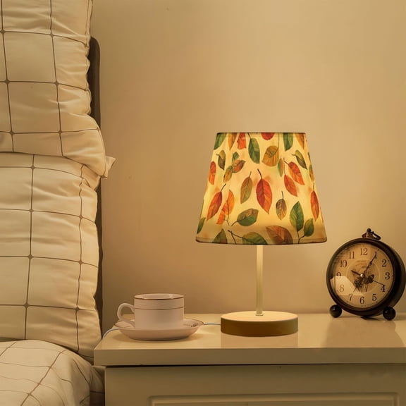 Yayeee Mini Table Lamp 10.8" Dimmable with Fabric Shade 3 Color Temperatures, Beige Leaves
