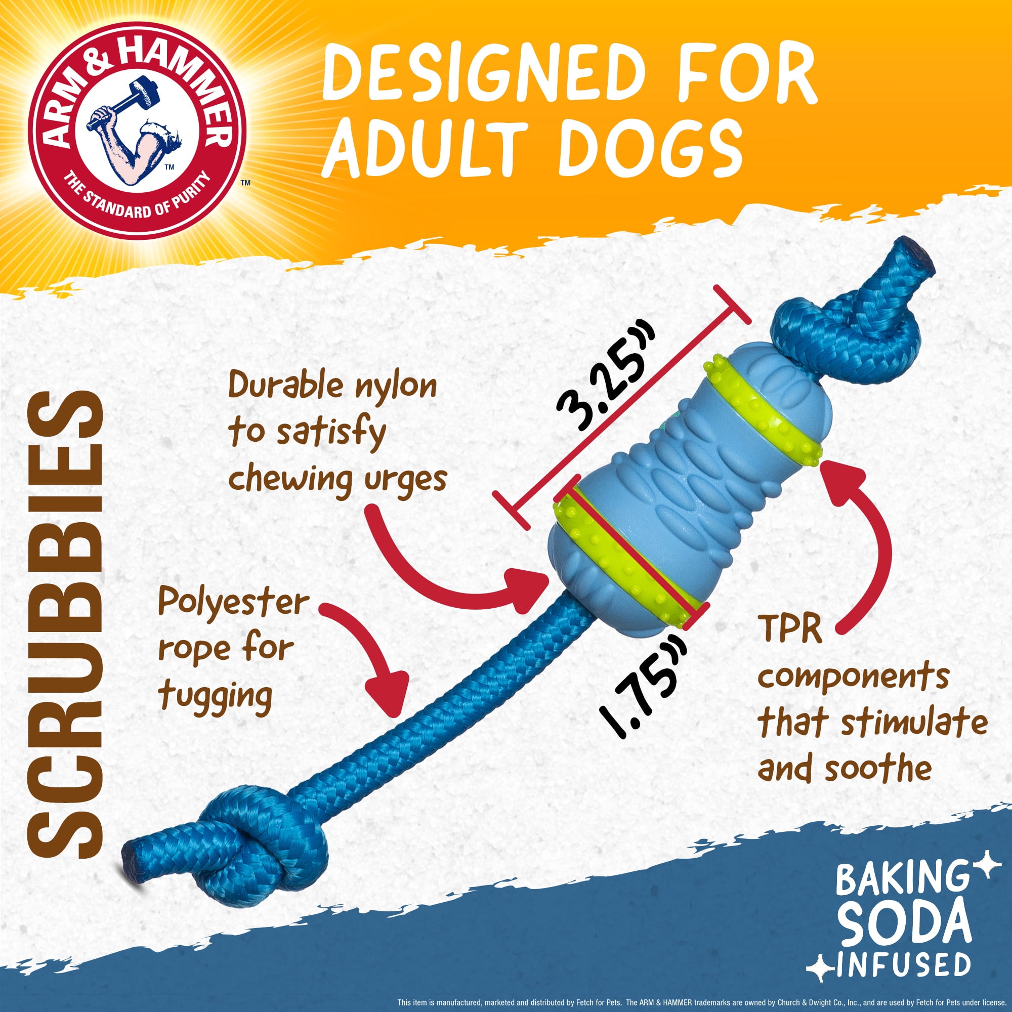 Arm & Hammer Scrubbies Throw N' Tug Adult Dental Dog Chew Toy Small