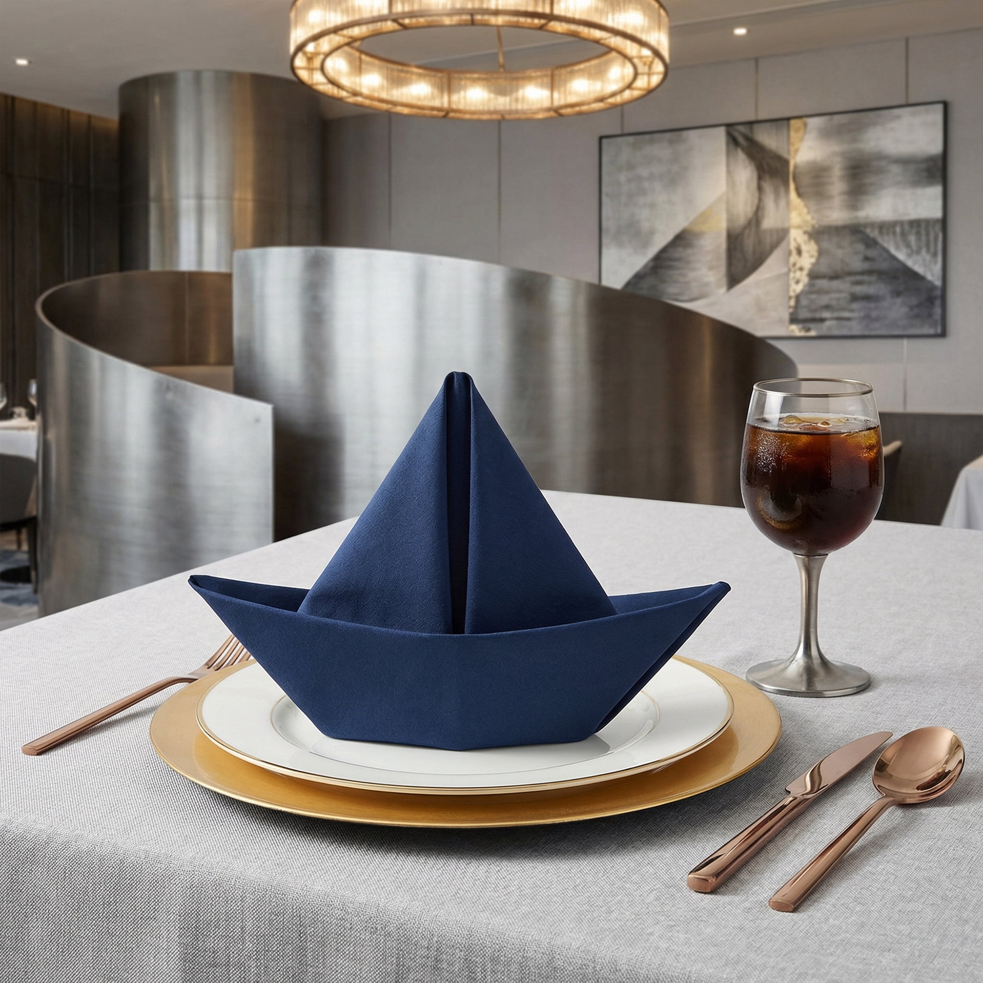 Unique Bargains 12Pcs Cotton Washable Reusable Events Cloth Napkins Navy Blue 16x16inch