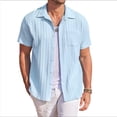 thumbnail image 1 of Camisas Casuales de Corta con Botones para Hombre, con Textura, para Playa y Verano, con Bolsillo Azul S, 1 of 10