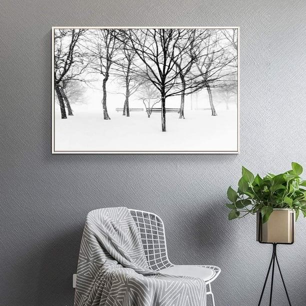 Wall26 Black and White Wall Art Framed Tree Canvas Wall Art Botanical