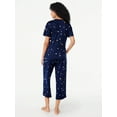 thumbnail image 2 of Joyspun Women's Short Sleeve T-Shirt and Cropped Pants Pajama Set, Sizes S-3X, 2 of 5