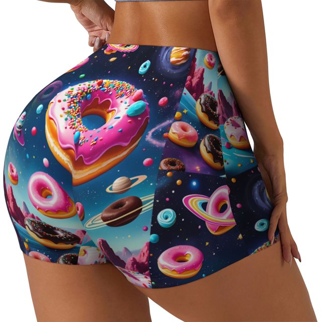 Fotbe Starry Sky Colorful Donut Shorts Sin Costuras – Shorts Deportivos de Cintura Alta para Mujer, Elásticos para Gimnasio, Yoga, Running o Ciclismo-XX-Large