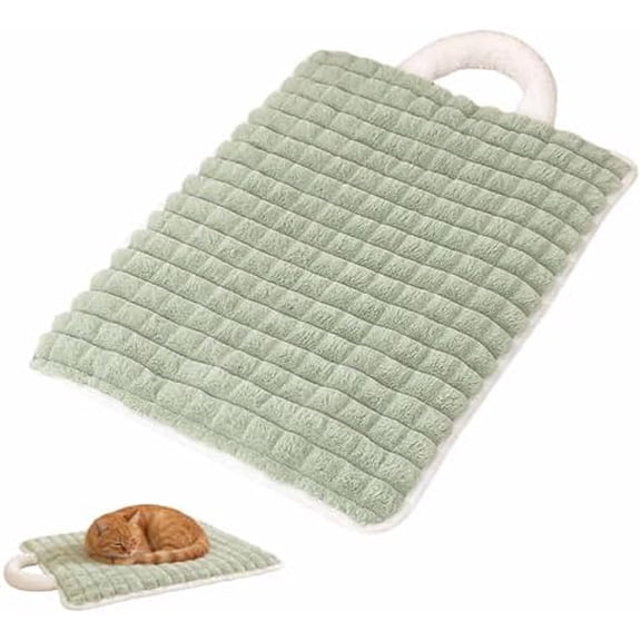 Soft Plush Pet Mat, Washable Non Slip Crate Pad, Hanging Loop, Light Green, 17.72x23.62 Inch For Cats And Dogs