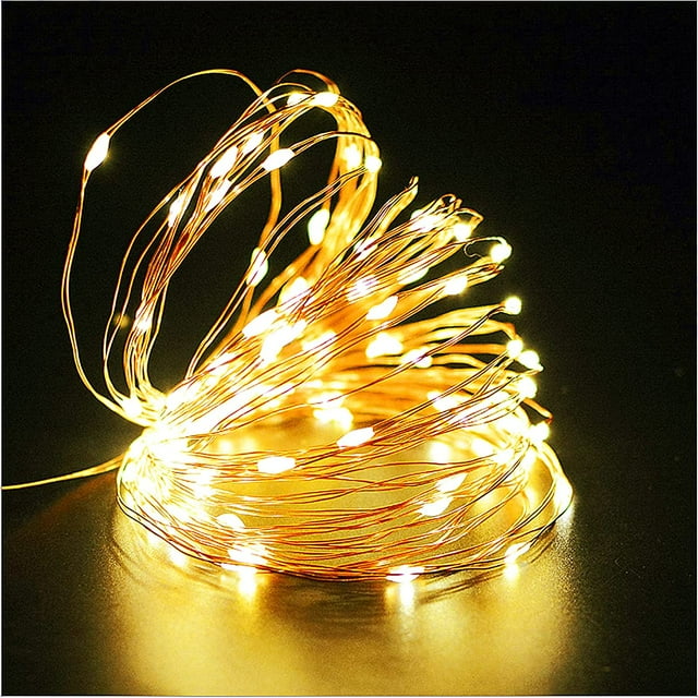 Juego de 2 guirnaldas de luces LED de 10 m y 100 LED, con alambre de cobre resistente al agua, para cumpleaños, jardín, patio, boda y decoración de fiestas, color blanco cálido.