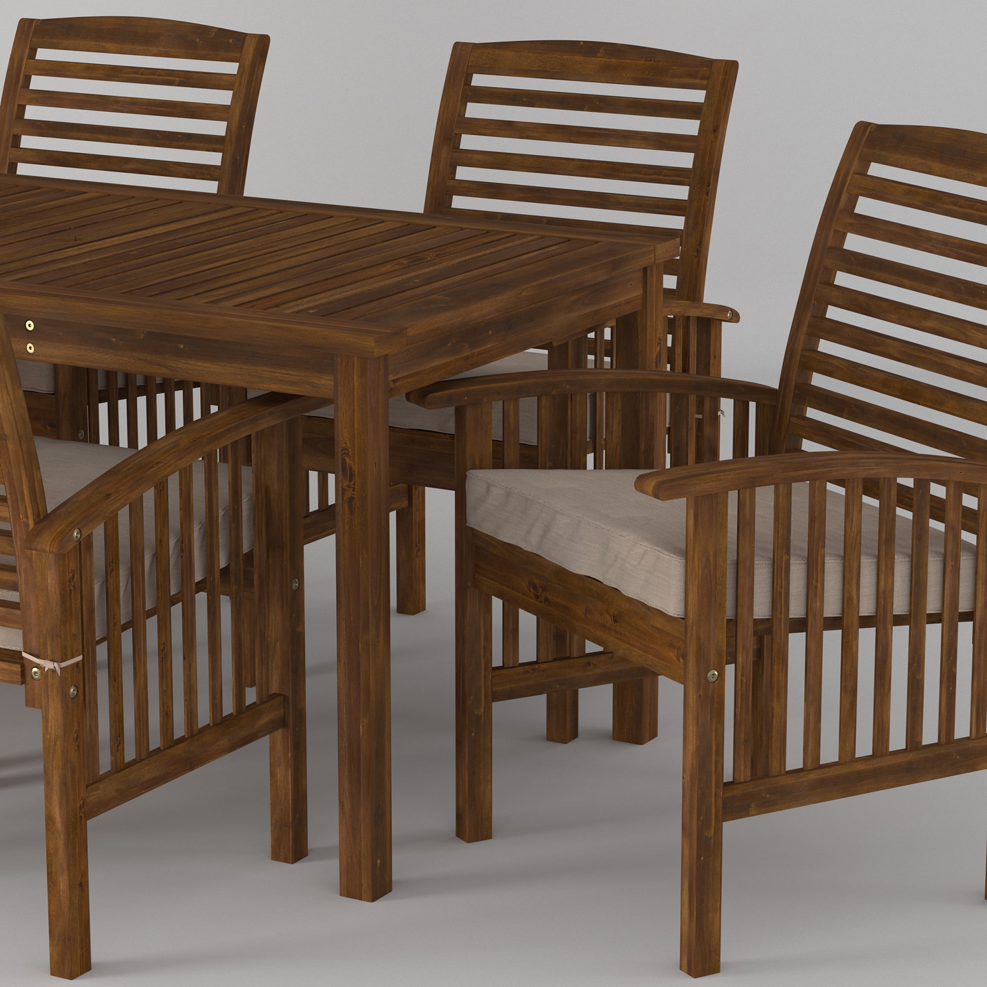 Modern 7-Piece Solid Acacia Wood Outdoor Dining Set with Cushions - Dark Brown