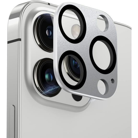 [2Pack] for iPhone 14 Pro/iPhone 14 Pro Max Camera Lens Protector, 9H Tempered Glass Camera Cover Screen Metal Ring Case Friendly Scratch Resistant Easy to Install - Silver