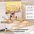 thumbnail image 3 of Bunk Bed Twin Over Twin with 8 Storage Drawers & Charging Station & LED Lights, Metal Bunk Beds with Upholstered Storage Headboard and Shelf, Twin Loft Bed for Teen, Safety Guardrail & Ladder, White, 3 of 9