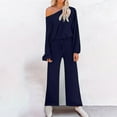 thumbnail image 7 of YUGYXL Women's 2 Piece Lounge Outfit Sweater Set Long Sleeve Crop Knit Top and Wide Leg Long Pants Sweatsuit Dark Blue XXXL, 7 of 7