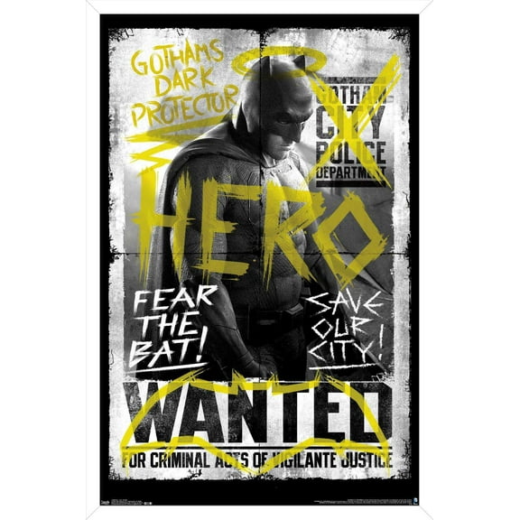 DC Comics Movie - Batman v Superman - Fear the Bat Wall Poster, 14.725" x 22.375", Framed