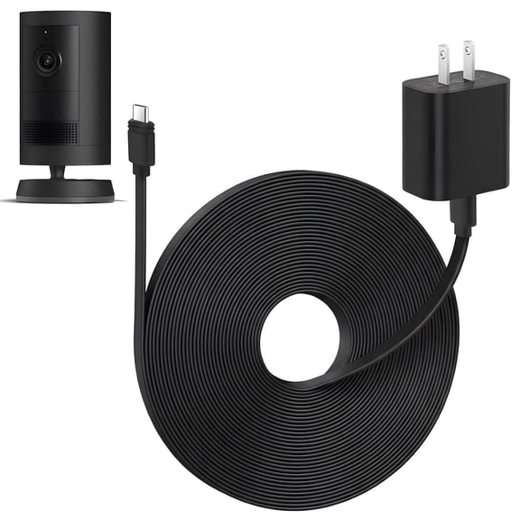 25ft Weatherproof Power Adapter for 𝐑𝐢𝐧𝐠 Spotlight Cam Plus/Pro (Battery) and Outdoor Cam Plus (Battery), Flat USB-C Power Cord for Continuous Power Supply to Security Camera, Black