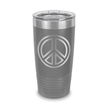 

Peace Tumbler 20 oz - Laser Engraved w/ Clear Lid - Stainless Steel - Vacuum Insulated - Double Walled - Travel Mug - absence of war dove - Gray