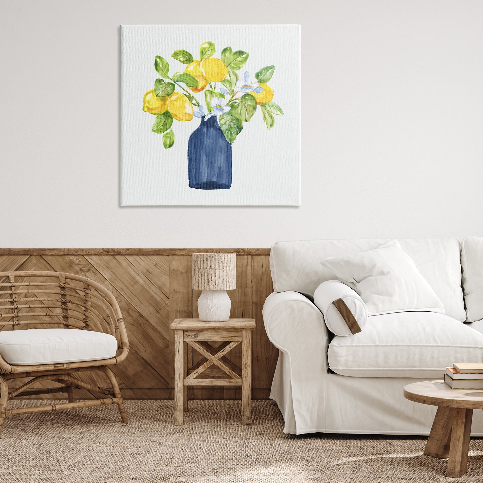 Stupell Industries Lemon Branches in Blue Food & Beverage Painting Wrapped Canvas Art Print Wall Art, 36 x 36