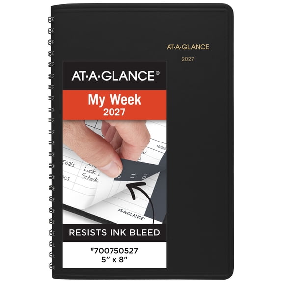 AT-A-GLANCE 2027 Weekly Appointment Book Planner Black Small 5 x 8 - Weekly