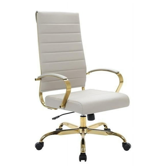 Benmar High-Back Leather Office Chair with Gold Frame, Tan