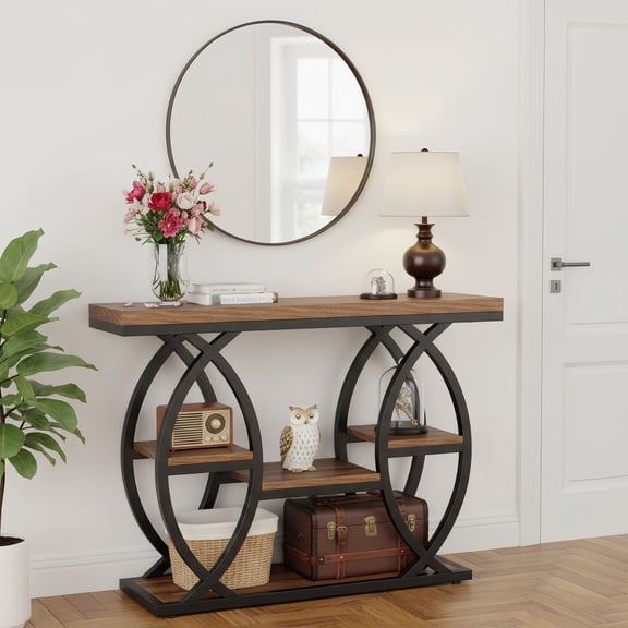 39.4" Narrow Industrial Console Table - 4-Tier Entryway Sofa Table With Storage Shelves, Rustic Wood Accent Table Metal Frame For Small Spaces, Hallway, Foyer (Rustic Brown & Black)