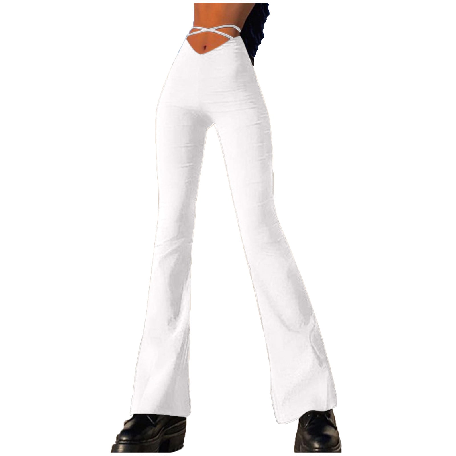 J. METHOD Women's High Waisted Sailor Bell Bottom Elastic Waist Long Pants  Made in USA NEWP44 White 3X 