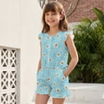 thumbnail image 3 of ZIATUBLE4S Blue Daisy Print Girls Jumpsuit Summer Casual Romper Flutter Sleeves One-Piece Playsuit Elastic High Waist Kids Outfit with Pockets for 11-12 Y, 3 of 6