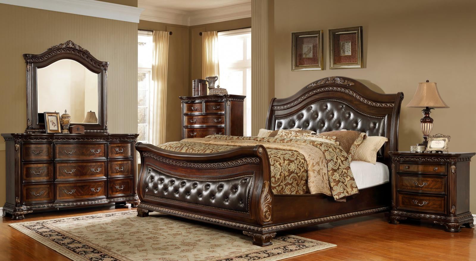 wood and leather bedroom furniture