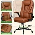 thumbnail image 6 of COOLHUT Executive Office Chair Home Office Desk Chairs, Ergonomic Computer Faux Leather Desk Chair with Adjustable Flip-Up Arms, Lumbar Support Swivel Task Chair with Rocking Function, Brown, 6 of 18