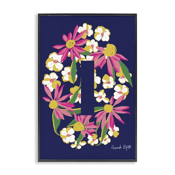 Stupell Industries Eclectic Floral Bloom Letter I Black Framed Giclee Art, 12 x 18, by Hannah Byatt